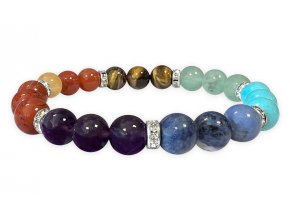 Mani Bhadra Náramek s drahými čakrovými kameny 7 Chakra (korálky Ø cca 8 mm) kvalita AB