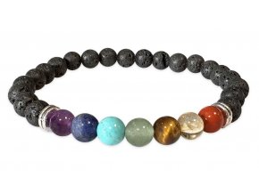 Mani Bhadra Náramek s drahými čakrovými kameny 7 Chakra a kameny Lávový kámen (korálky Ø cca 6 mm)