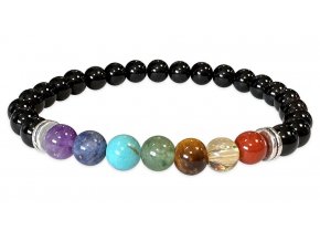 Mani Bhadra Náramek s drahými čakrovými kameny 7 Chakra a kameny Onyx (korálky Ø cca 6 mm), kvalita A