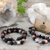 Ancient Wisdom Náramek přátelství s drahými kameny Jaspis leopardí kůže & Lávový kámen Věčnost (set 2 ks) 2