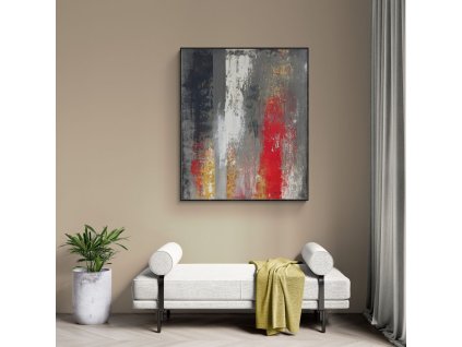 ON FIRE – modern texturált absztrakt festmény piros–arany kontraszttal