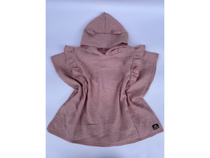 Dětské mušelínové pončo golden dots old rose s volánky