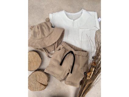 Dětské mušelínové kraťasy mocca