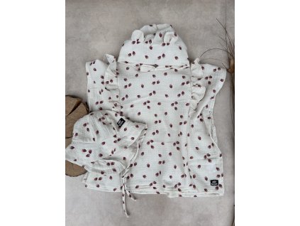 Dětské mušelínové pončo jahůdky s volánky