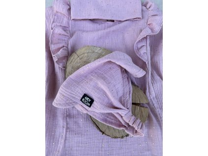 Mušelínový šátek s kšiltem golden dots