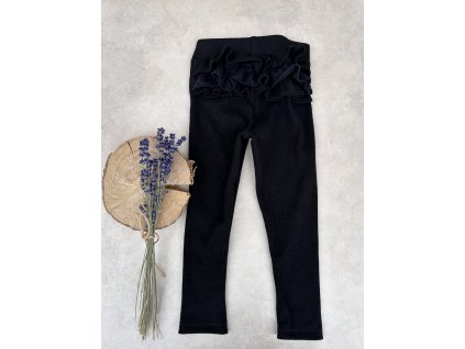 legíny žebrované black s volánky