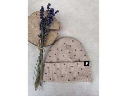 Dětská čepice žebrovaná heart mocca