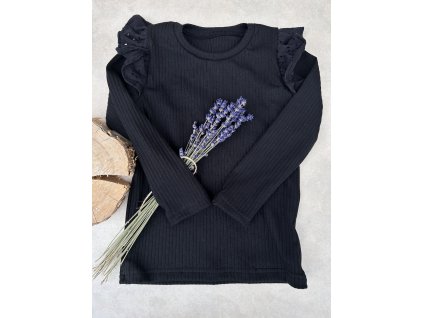 tričko žebrované BASIC black s volánky