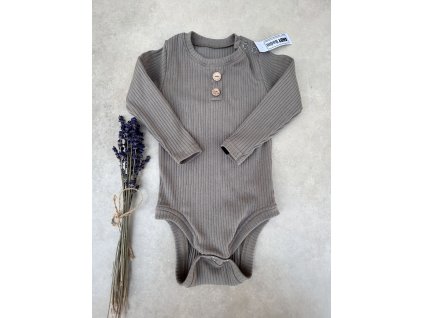 Body žebrované BASIC Big taupe dlouhý rukáv