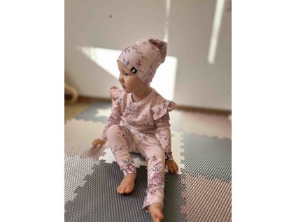 Dětská čepice Pivoňky old rose