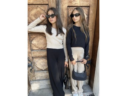 Dívčí široké kalhoty POPPY žebrované black