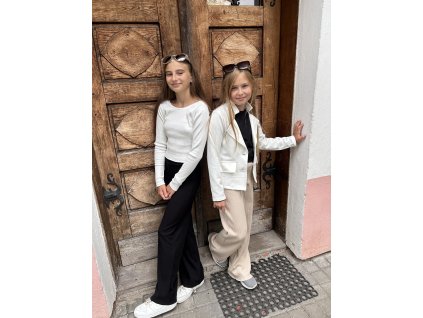 Dívčí crop top žebro white s dlouhým rukávem