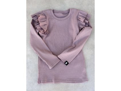 Dívčí tričko s volánky starorůž dlouhý rukáv