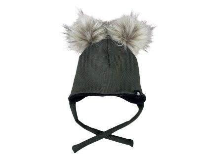 čepice ušanka vafle khaki dvě bambule písková