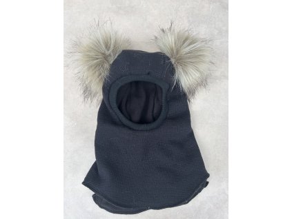 Zimní kukla vafle černá s bambulemi