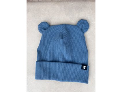 Dětská čepice žebrovaná denim modrá AB4K s ušima