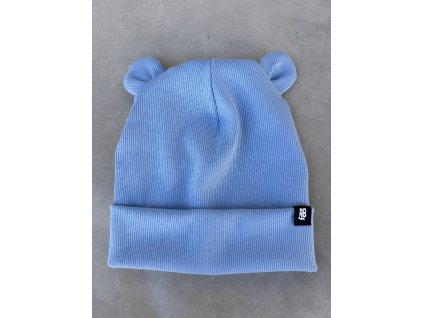 čepice žebrovaná světle modrá AB4K s ušima