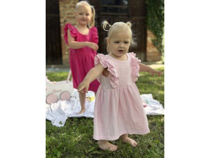 Dětské mušelínové šaty Viola světle růžové