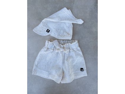 Dětské mušelínové kraťase golden dots smetana