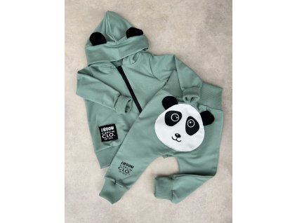 Dětská mikina na zip panda dusty mint