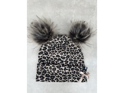 Zimní čepice Little Bear žebro gepard dvě bambule