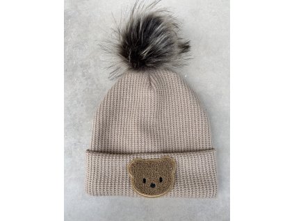 Zimní čepice Little Bear svetrovina mocca bambule