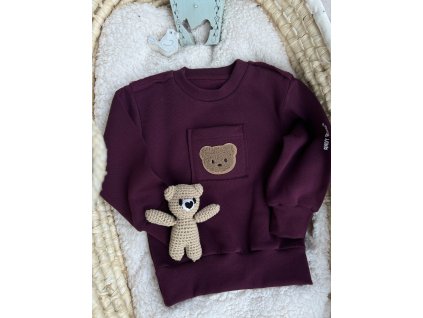 Dětská mikina Little Bear višňová ke krku