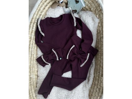 Dívčí tričko LITTLE GIRL višňové s volánky a dlouhým rukávem