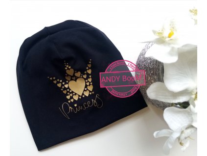 Dětská čepice černa korunka princess