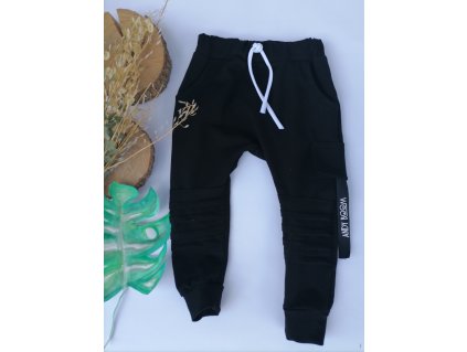 Dětské tepláky baggy černé s žebrovaním