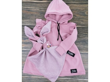 Mikinové šaty dark  rose s kapucí