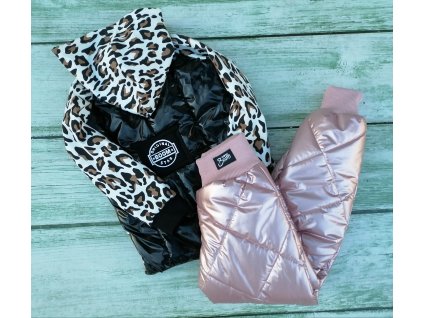 Dívčí mikina na zip prošívaná černá s gepardem