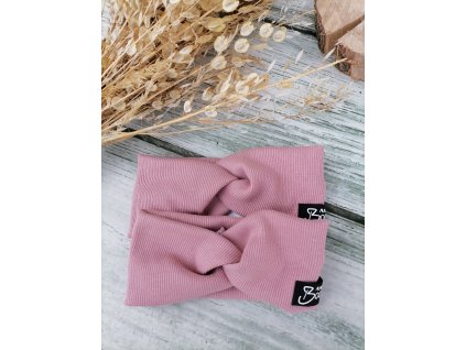 křížená čelenka žebrovaná starorůžová