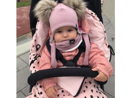 Zimní čepice ušanka vafle rose dvě bambule