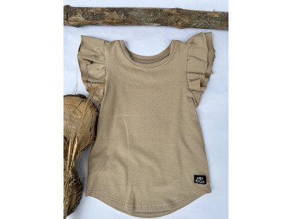 Dívčí tričko s volánky mocca bez rukávů