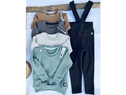 legíny žebrované s kšandami a vysokým pasem brown