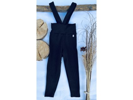 legíny žebrované s kšandami a vysokým pasem black