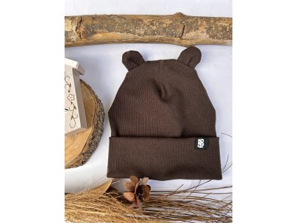 čepice žebrovaná brown s ušima