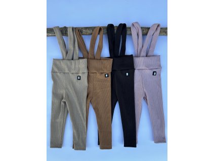 legíny žebrované s kšandami a vysokým pasem mocca