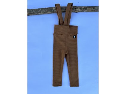 legíny žebrované s kšandami a vysokým pasem karamel