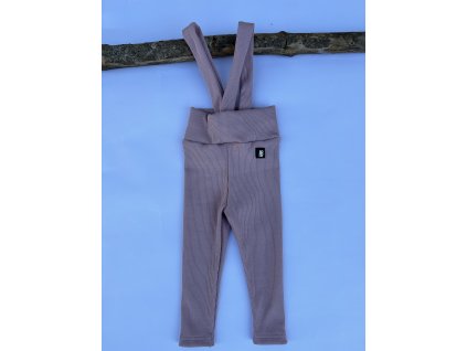 legíny žebrované s kšandami a vysokým pasem starorůž