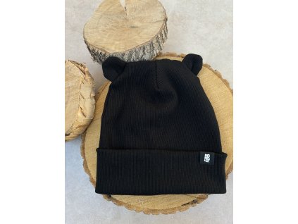 čepice žebrovaná černá AB4K s ušima