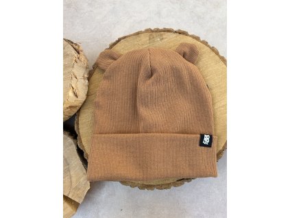 čepice žebrovaná karamel AB4K s ušima