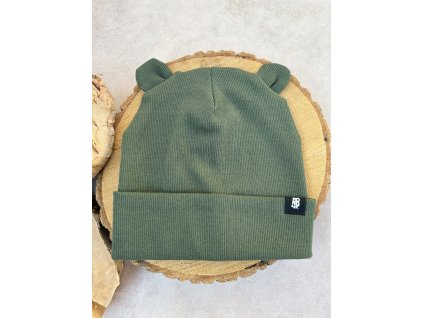 čepice žebrovaná khaki AB4K s ušima