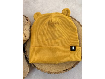Dětská čepice žebrovaná oker AB4K s ušima