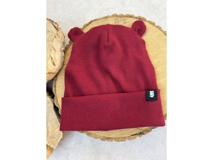 Dětská čepice žebrovaná wine AB4K s ušima