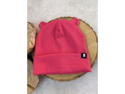 čepice žebrovaná malina AB4K s ušima