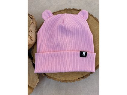 Dětská čepice žebrovaná candy pink AB4K s ušima