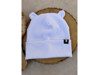 čepice žebrovaná white AB4K s ušima