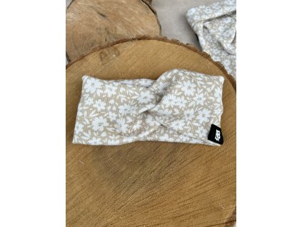 křížená čelenka žebro minikvěty na béžové